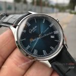 Swiss Quality Copy Glashutte Moon phase Watch Blue Dial Leather Strap